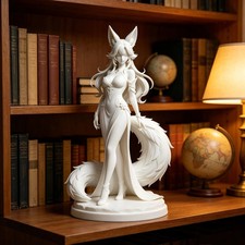 Fox Spirit Kitsune Figurine Large Fluffy Tail Anime Statue Gaming Desk Decor Toy picture