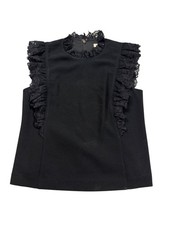 Rebecca Taylor Lace Ruffle Black Sleeveless Top Size 6 Elegant (D1128) picture