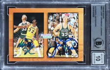 Magic Johnson & Larry Bird Signed 1993 Hoops #MB1 Card Auto 10 BAS Slabbed picture