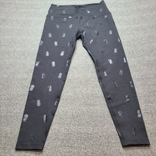 Beyond Yoga Leggings Women Large Black Excellent Foil Pineapple High Waisted picture