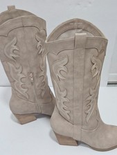 DV by Dolce Vita Karda Western Cowboy Boots Taupe Faux Suede Women Size 8.5 NWOT picture