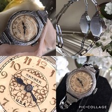 1930's Ladies Art Deco Bruner Watch ~ Linked Band ~ Runs picture