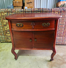 Antique Brown Carved Wood 2-Door Raised Panel Cabinet 1 Drawer 40x35x45 picture