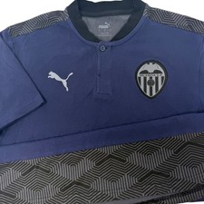 Puma Valencia CF Mens Large Navy Blue Geometric Soccer Henley Polo Shirt picture