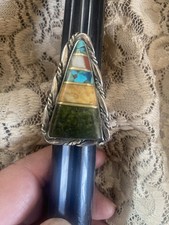 Early Native American Inlay Arrow Design Ring in Silver Turquoise 5 Stones Wow picture