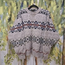 Gaeltarra 100% Wool Fisherman Cable knit  Sweater Mens Large  Vintage Geometric  picture