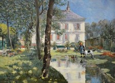 Oil painting beautiful landscape A-Manor-with-Garden-Louis-Abel-Truchet canvas picture