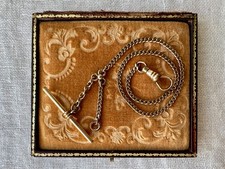 Antique S.O.B. Co Gold Filled Albertina Watch Chain T Bar Dog Clip 11in picture