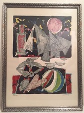 Claude Venard (French 1913-1999) Summer Beach Scene Abstract Color Litograph picture
