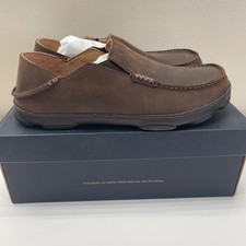 OluKai Moloa Mens Leather Slip On Shoes Dark Wood Java 10128-6348 Loafers picture