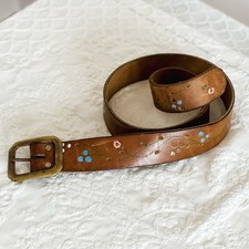 Vintage Tooled Belt With Pink And Blue Flowers Size Small Y2K Does 1970s picture