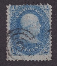 MATT'S STAMPS US SCOTT #92 BENJAMIN FRANKLIN 1-CENT 1867 F-GRILL, USED CV$450 picture