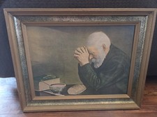 Vintage GRACE Old Man Praying Framed Print Eric Enstrom Blessing Art 16.5