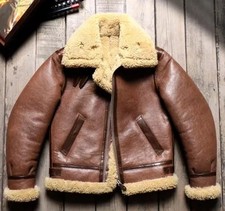 WW2 100% sheepskin B3 Mens RAF Aviator Leather Jacket Coat Bomber Flying irvin picture