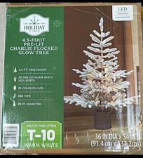4.5 ft Artificial Potted Christmas Tree Pre-Lit Charlie Flocked Glow Tree | NEW picture