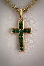 1.96Ct Emerald Cross Pendant 18K Yellow Gold 3.5mm Chain Not Included picture