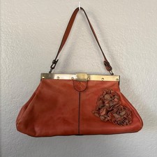 Vintage Patricia Nash Burnt Orange Italian Leather Bag Kiss Lock Top Handle picture