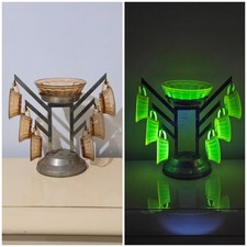 SUPER RARE 1910'S ITALIAN URANIUM URANIUM GLASS BOWL +6 CUPS SET VINTAGE ART DECO picture