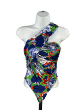 ZARA Women's Multicolor Floral Faux Wrap Asymmetrical One Shoulder Bodysuit - S picture