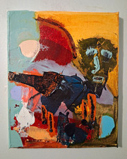 original abstract expressionist portrait painting on canvas small unframed  picture