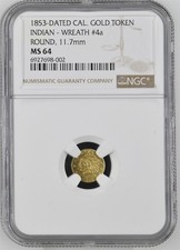 Gem BU 1853 California Fractional Gold, 11.7mm / NGC MS64 / R.7 / Solid Gold picture
