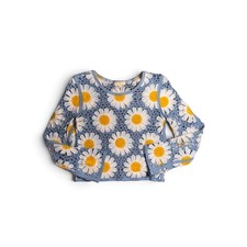 Rebellion Again Crochet Sweater Women M Blue Daisy Floral Open Knit Boho Top picture