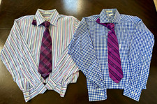 Faconnable Men's 4 Pc. Dress Shirt and Silk Tie Lot 16.5L 17L Gingham Striped picture