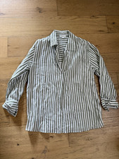 Vince V-Neck Popover White/Olive Green Top with Collar & Side Slits Size M picture