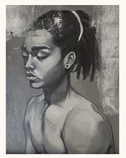 Original Oil Painting Portrait Black And White Oil On Canvas Board  9x12 picture