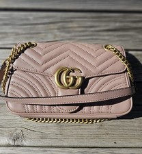 Gucci GG Marmont Matelasse Bag Small Dusty Pink Leather Sliding Strap Shoulder  picture