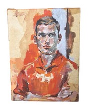 Marian Smith Original Oil Painting Young Male Figurative Folded Arms 24” X 18” picture