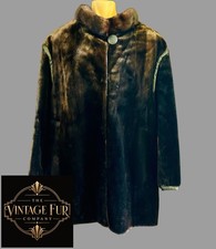 Vintage 1980s Mink Fur Coat Real Leather Trim Brown Old Hollywood Glamour UK 10 picture
