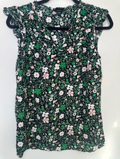 Talbots Sleeveless Floral Top Size M Black Green Pink V-Neck Ruffle Viscose picture