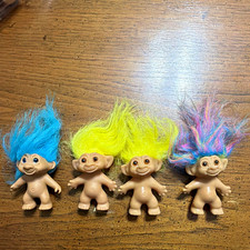 Vintage Trolls 1980 Lot of 4 Mini Figures Blue Yellow Rainbow Hair picture