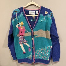 Vintage Northern Isles Hand Knit Women’s Golf Cardigan PM Colorful Grannycore picture