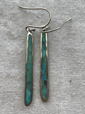 925 Sterling Silver Long Dangle Drop Turquoise Earrings Vintage Estate Jewelry picture
