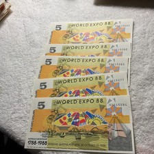 AUSTRALIA.(-1988-)-WORLD EXPO-$ 5 DOLLARS-LOT OF FIVE-(5)-BANKNOTES-UNCIRCULATED picture