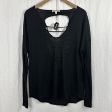 Express Y2K Black Grunge Cutout Distressed Rip Back Slouchy Top Womens M  picture