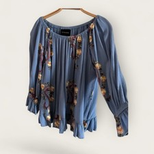 LIV LOS ANGELES sz M Blue Embroidered Floral Tunic BOHO Hippie Top A+ condition picture
