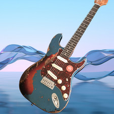 Vintage Heavy Aged Strat Guitar Lake Placid Blue Over Sunburst SSS US Stock picture