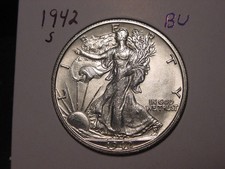 1942-S WALKING LIBERTY HALF BU HIGHER GRADE NICE 90% SILVER picture