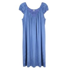 Vtg LORRAINE Thin SILKY Nylon Blue Floral Lace Collar Lounge NIGHTGOWN Sz S picture