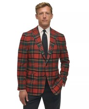B by Brooks Brothers Men's Classic-Fit Wool-Blend Plaid Sport Coat Red Multi-42R picture