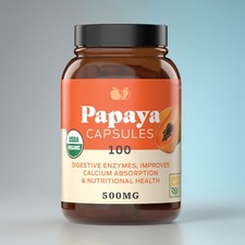 Organic Papaya Enzymes & Papain Capsules - 600mg 100 Pills Organic Papaya Powder picture