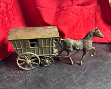 Vintage Cast Iron Horse-Drawn Covered Wagon Toy - Age 17 Years & Up picture