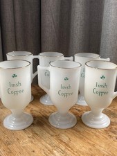 Vtg Federal Milk GIass Irish Coffee Mugs Set of 6 Shamrock Gold Rim 5.5