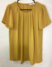 Zenana Yellow Pleated Puff Short Sleeve Round Neck Blouse Polyester S picture