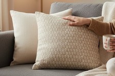 Beige and Cream Decorative Fabric Pillow Cover with Floral Pattern - 23 x 24 in picture
