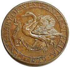 1929 CENTENARY OF WESTERN AUSTRALIA KING GEORGE V SWAN EVENT 38 mm MEDAL picture
