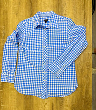 Talbots Women's XS Blue/White Gingham Collared Long Sleeve Button-Up Cotton picture